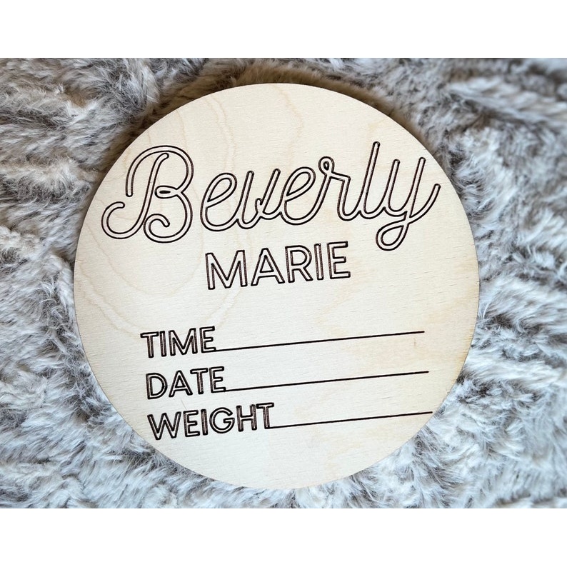 Baby announcement wood circle sign Wood Cutout - wood cutout by Growing Tree Gallery