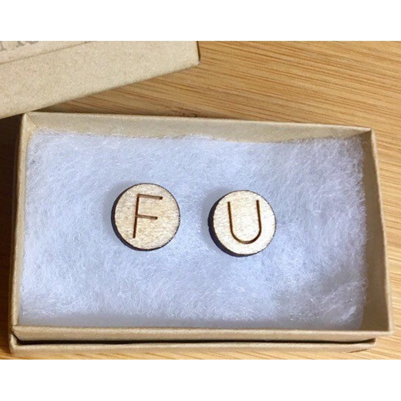 F*** Y** F U Wood Stud Earrings, wood stud earrings - Jewelry Wood Cutout - wood cutout by Growing Tree Gallery