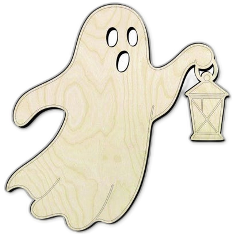 Ghost with Lantern Wood Cutout - Halloween Ornament - wood cutout by Growing Tree Gallery
