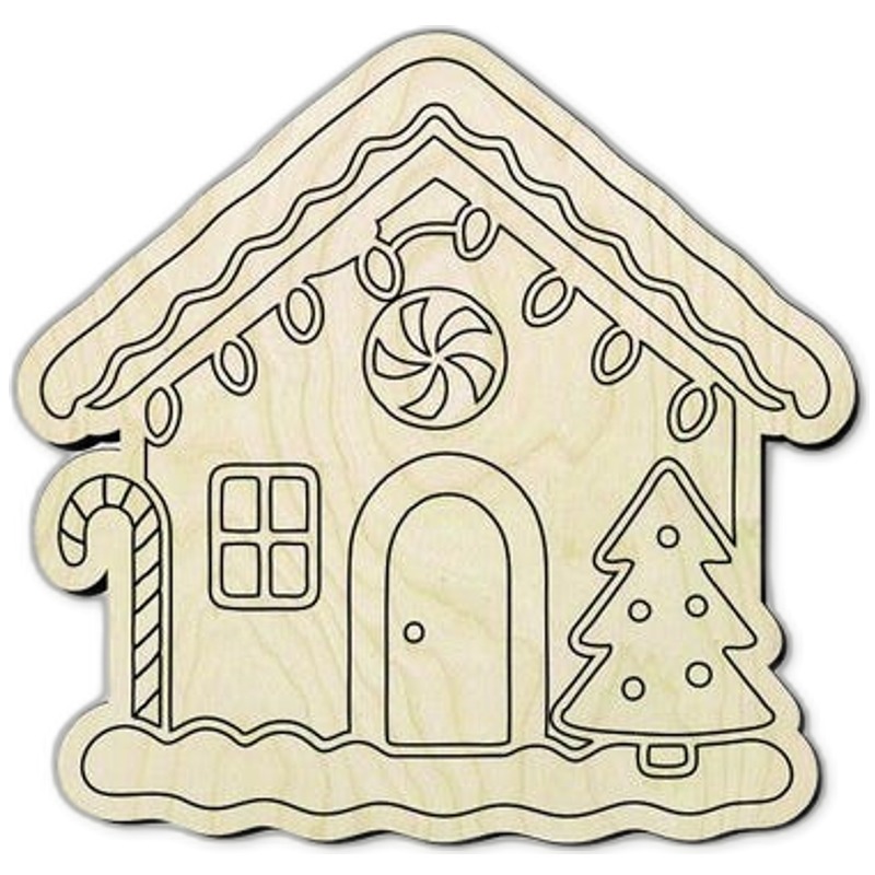 Gingerbread House Wood Cutout - Engraved - wood cutout by Growing Tree Gallery