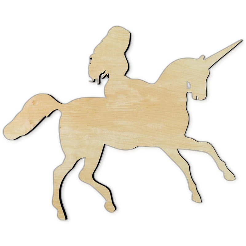 Girl Riding Unicorn Wood Cutout - wood cutout by Growing Tree Gallery