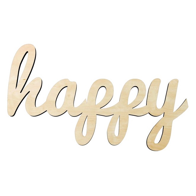 happy - Multiple Sizes word cutout - script - wood cutout by Growing Tree Gallery