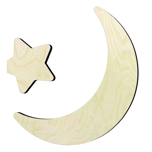 Moon and star -Multiple Sizes Wood Cutout - laser-cut Baltic birch wood cutout for craft projects