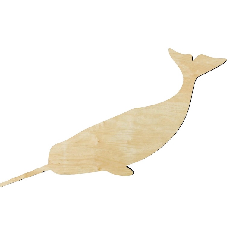 Narwhal whale -Multiple Sizesor un Wood Cutout - laser-cut Baltic birch wood cutout for craft projects