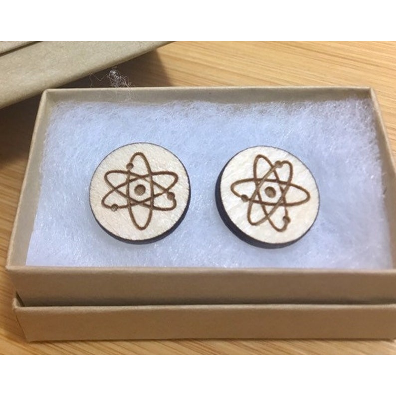 Nucleus Wood Stud Earrings Wood Cutout - wood cutout by Growing Tree Gallery