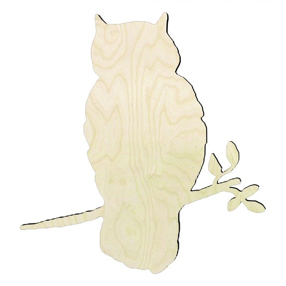 Owl on a Branch -Multiple Sizes Wood Cutout - laser-cut Baltic birch wood cutout for craft projects