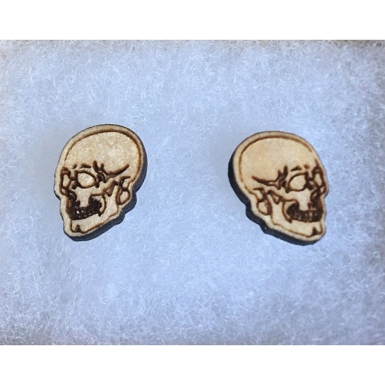 Skull earrings Wood Cutout - wood cutout by Growing Tree Gallery