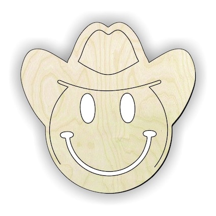 Smiley face cowboy wood cutout - wood cutout by Growing Tree Gallery