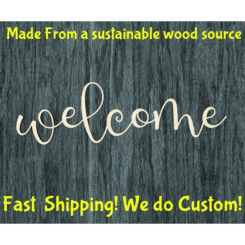 Welcome Script - Multiple Sizes word cutout - laser-cut Baltic birch wood cutout for craft projects