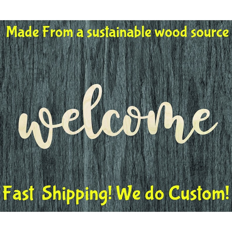 Welcome Script - Multiple Sizes word cutout - laser-cut Baltic birch wood cutout for craft projects
