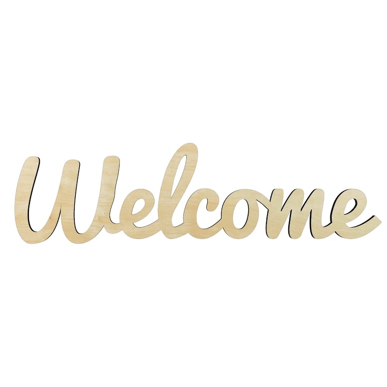 Welcome Script - Multiple Sizes word cutout - laser-cut Baltic birch wood cutout for craft projects